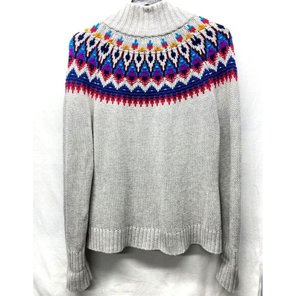 CHAPS Denim Knit Sweater Women's Gray/ Multi-Color Full Zip Nordic Fair Isle - Picture 4 of 9
